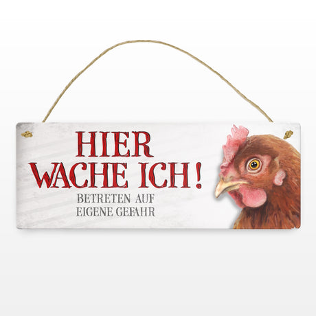 Metallschild mit Huhn Motiv und Spruch: Betreten auf eigene Gefahr ...