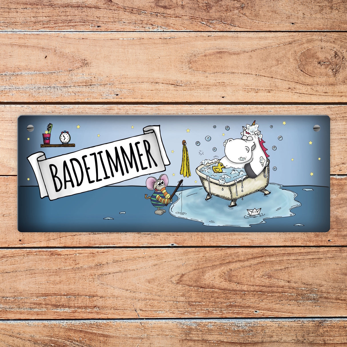 Honeycorns Metallschild mit Einhorn Badezimmer Motiv
