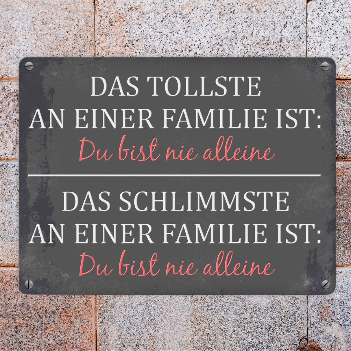 Metallschild mit Spruch: Das Tollste an einer Familie ist: ...
