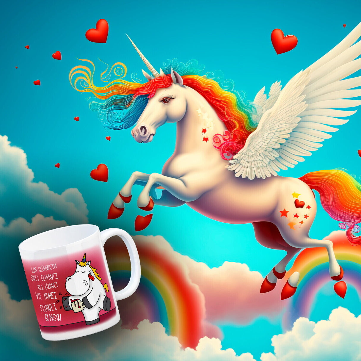 Honeycorns Kaffeebecher mit Einhorn mit Glühwein Motiv