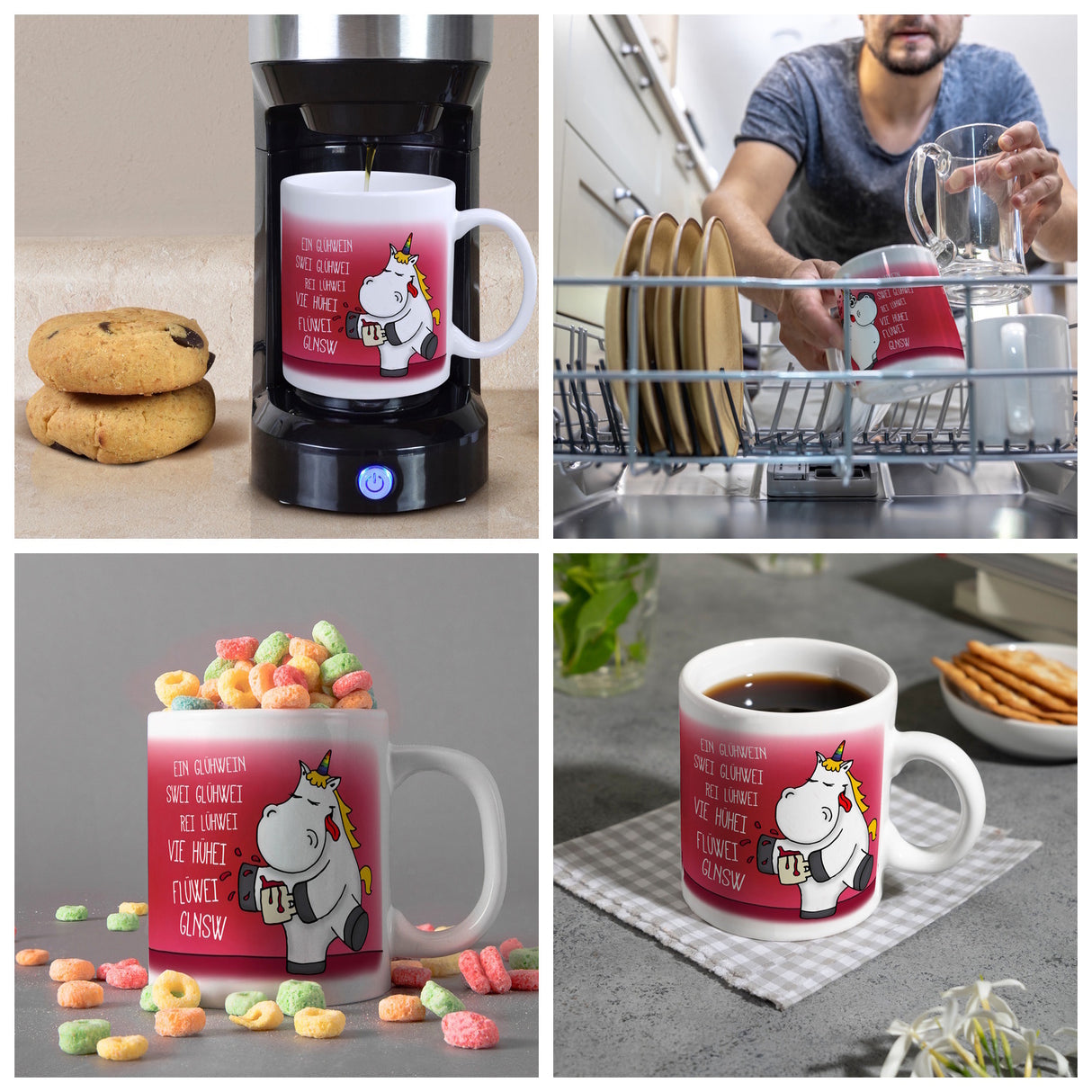 Honeycorns Kaffeebecher mit Einhorn mit Glühwein Motiv