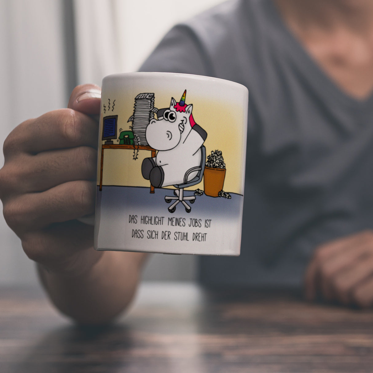 Honeycorns Kaffeebecher mit Einhorn Motiv und Spruch: Highlight meines Jobs...