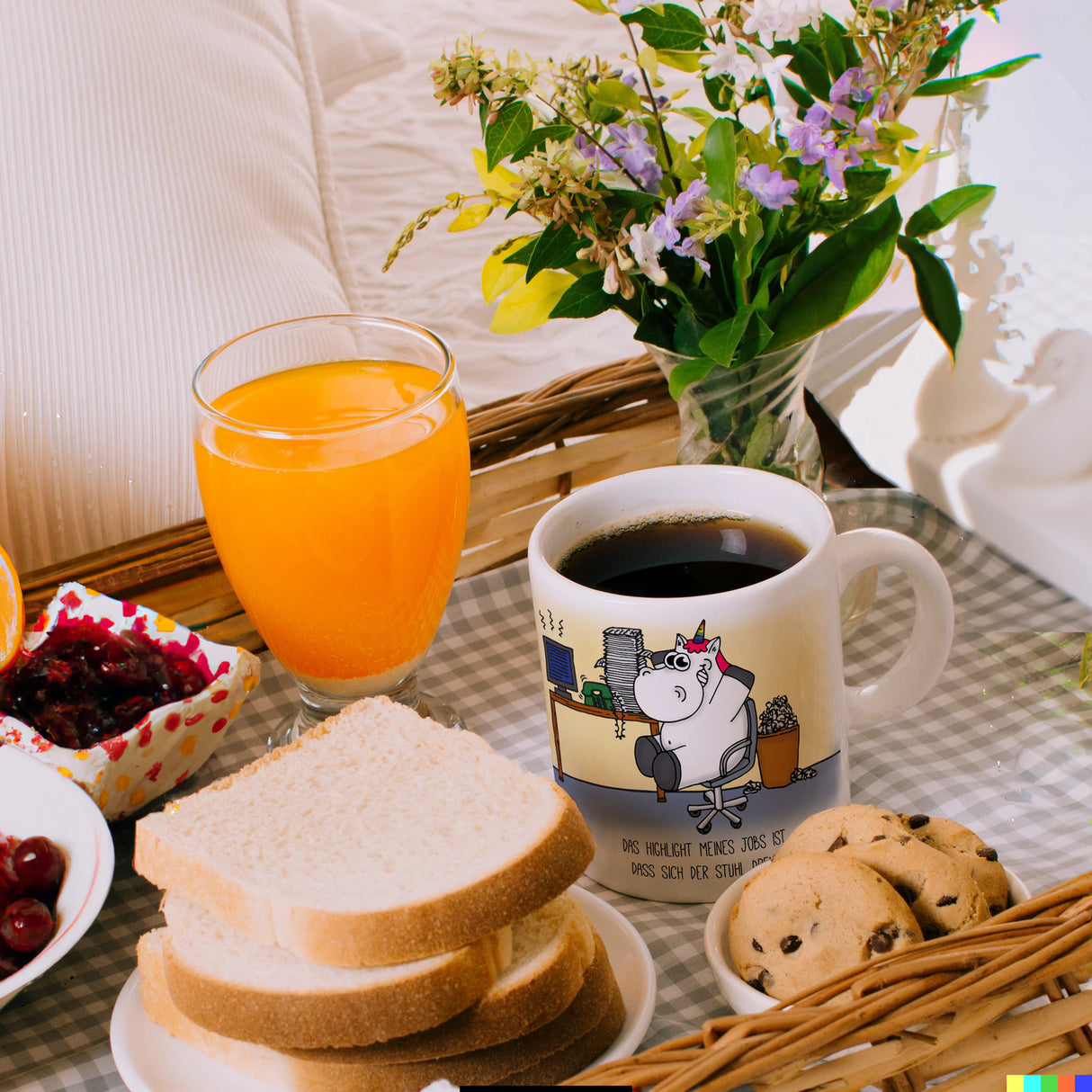 Honeycorns Kaffeebecher mit Einhorn Motiv und Spruch: Highlight meines Jobs...