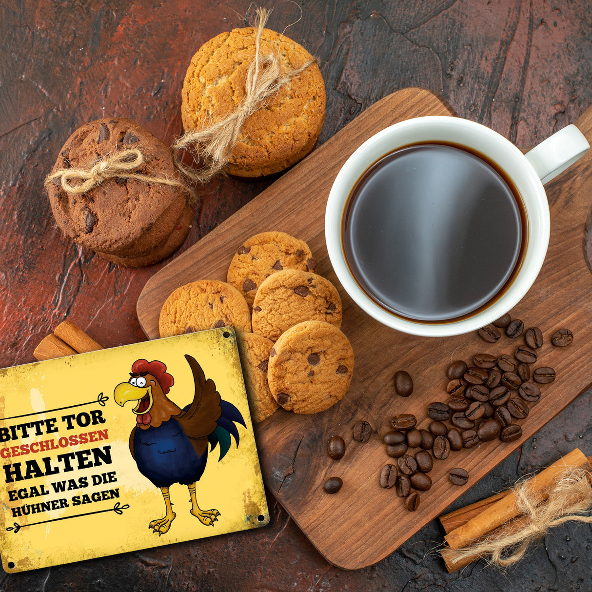 Bitte Tor geschlossen halten Metallschild mit Hahn Motiv - Huhn Hühnerstall Tür