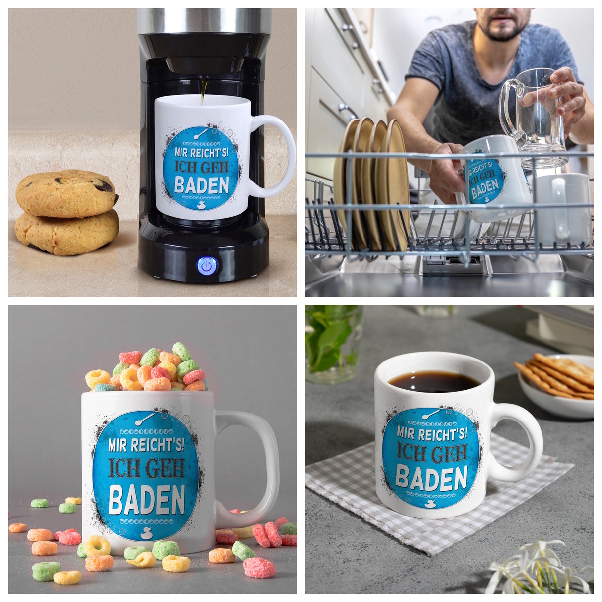Kaffeebecher mit Spruch: Mir reicht's! Ich geh baden