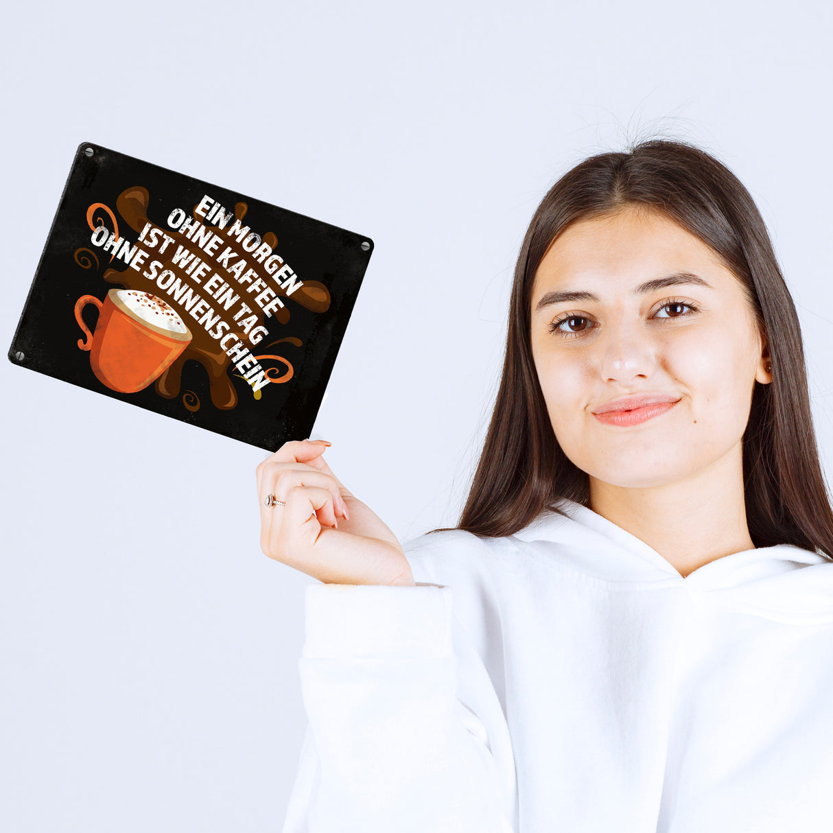 Metallschild mit Spruch: Ein Morgen ohne Kaffee ist wie ein Tag ohne Sonnenschein