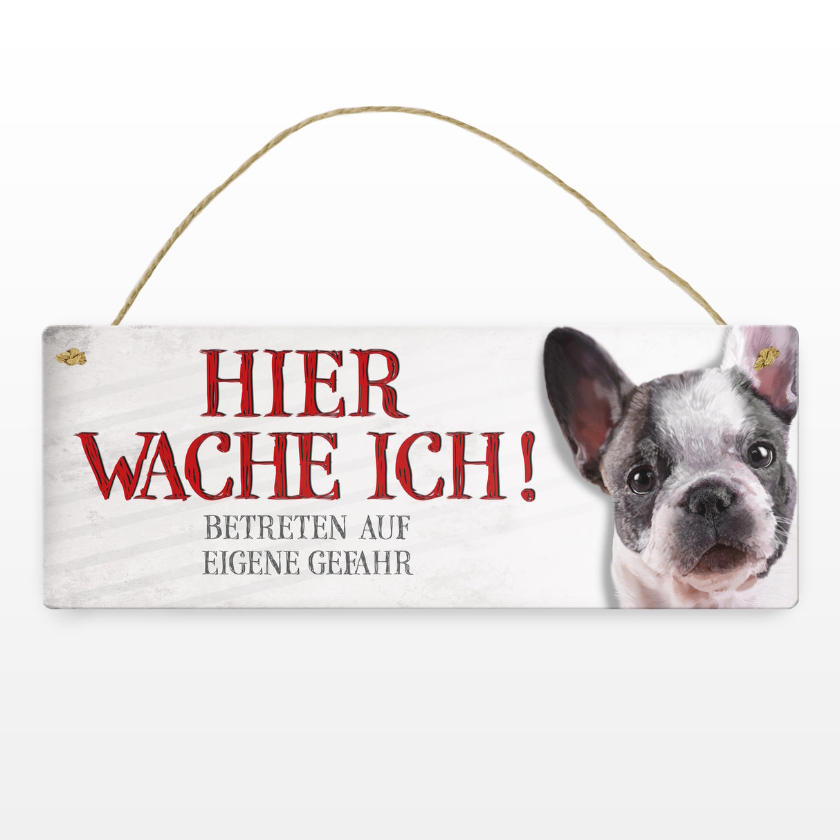 Metallschild mit Französische Bulldogge Motiv und Spruch: Betreten auf eigene Gefahr ...