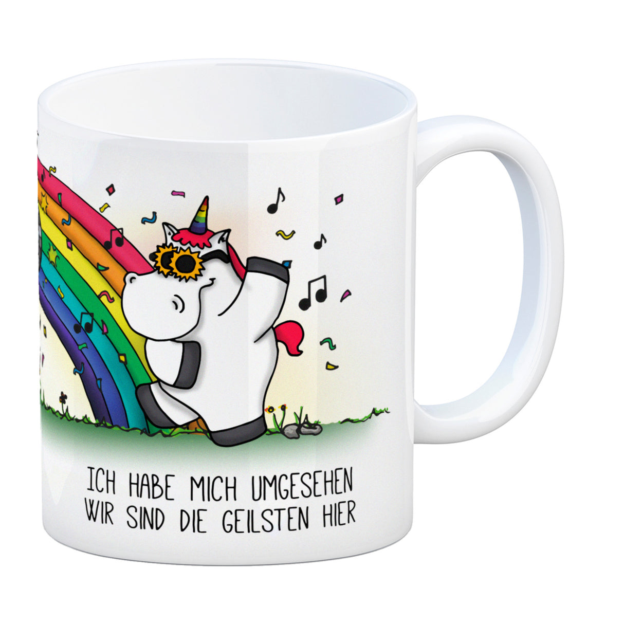 Honeycorns Kaffeebecher mit Einhorn Motiv und Spruch: Ich habe mich umgesehen, wir sind ...