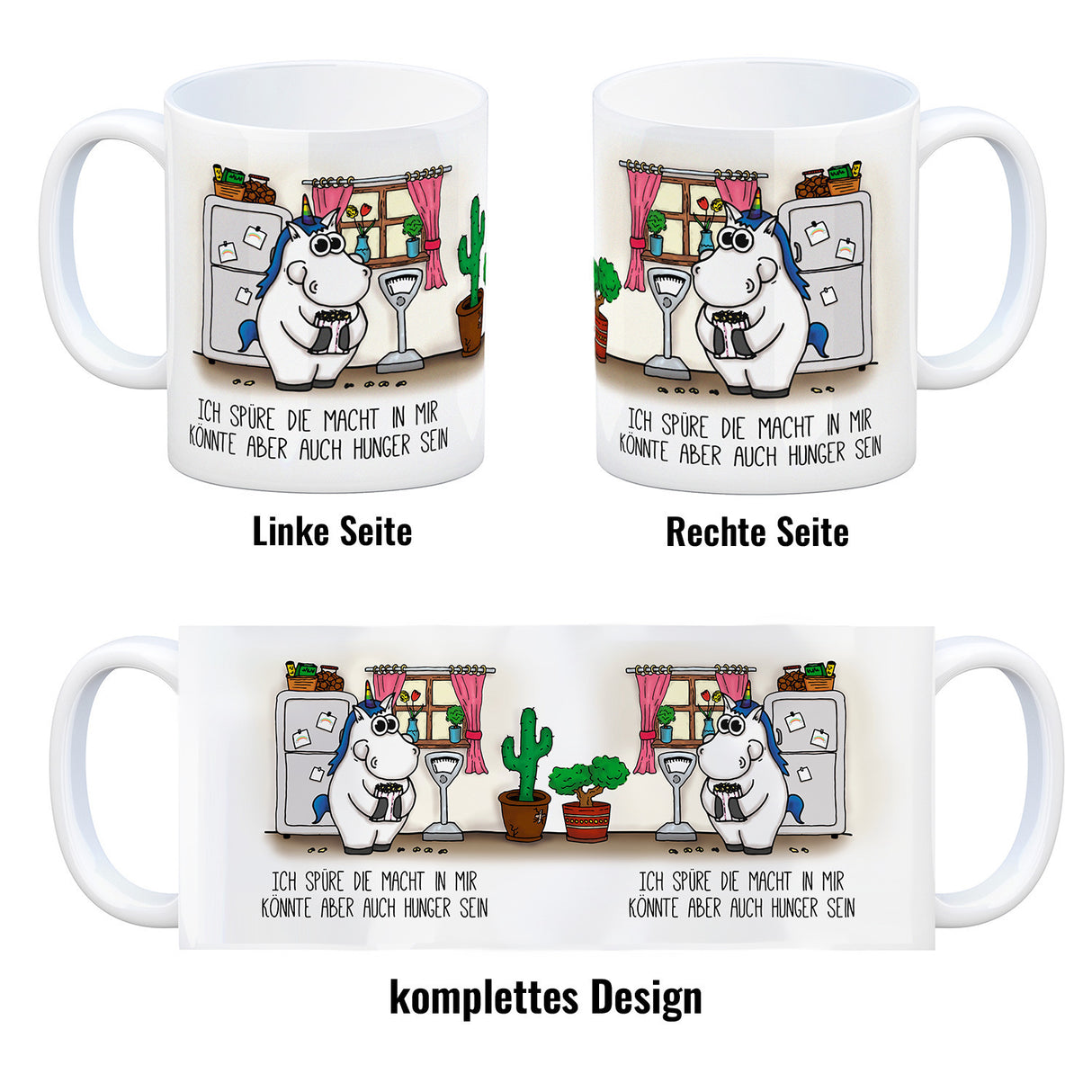 Honeycorns Kaffeebecher mit Einhorn Motiv und Spruch: Ich spüre die Macht in mir. Könnte ...