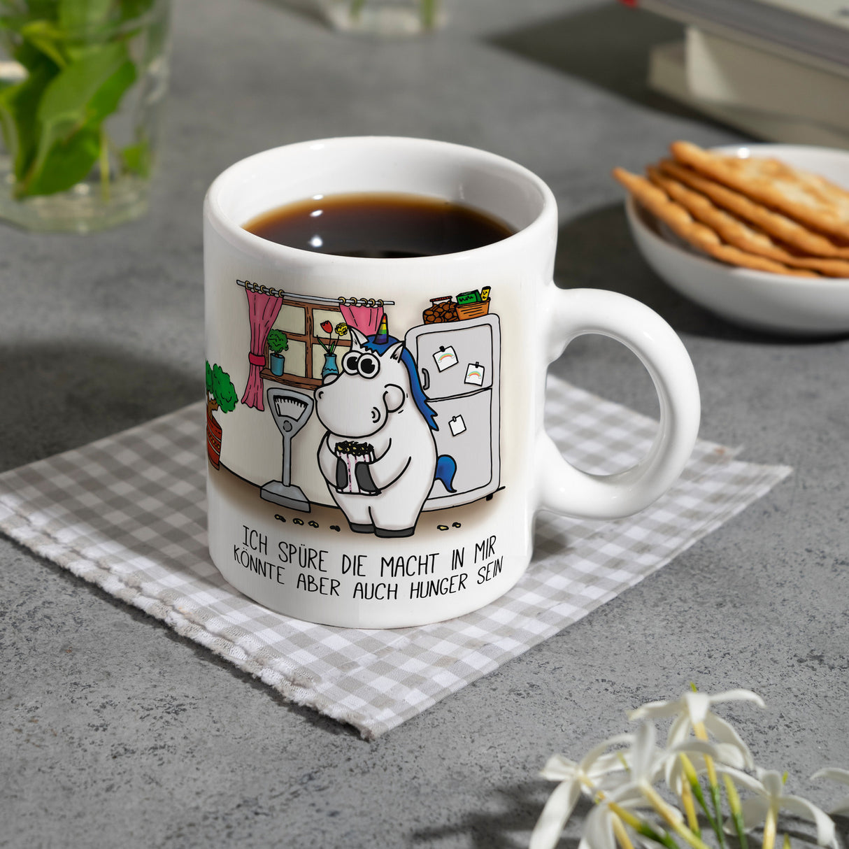 Honeycorns Kaffeebecher mit Einhorn Motiv und Spruch: Ich spüre die Macht in mir. Könnte ...