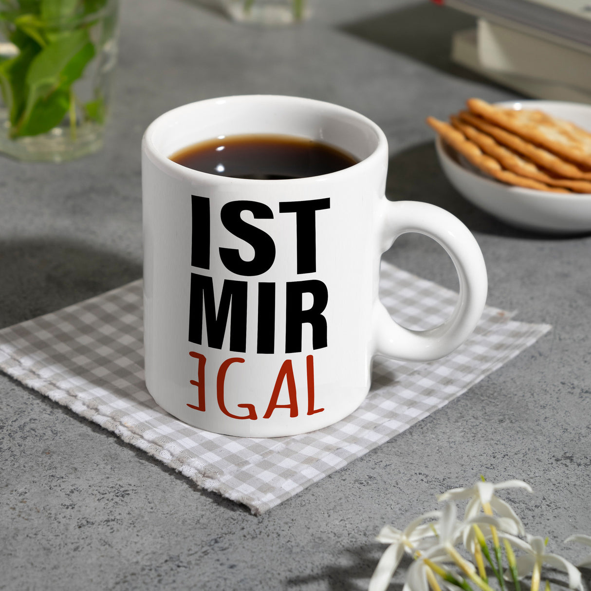 Kaffeebecher mit Spruch: Ist mir egal