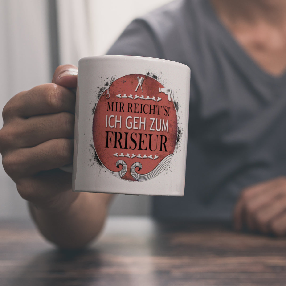 Kaffeebecher mit Spruch: Mir reicht's! Ich geh zum Friseur