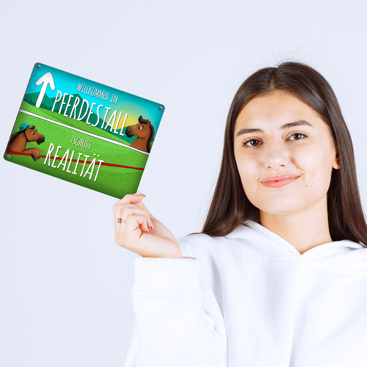 Metallschild mit Pferde Motiv und Spruch: Willkommen im Pferdestall