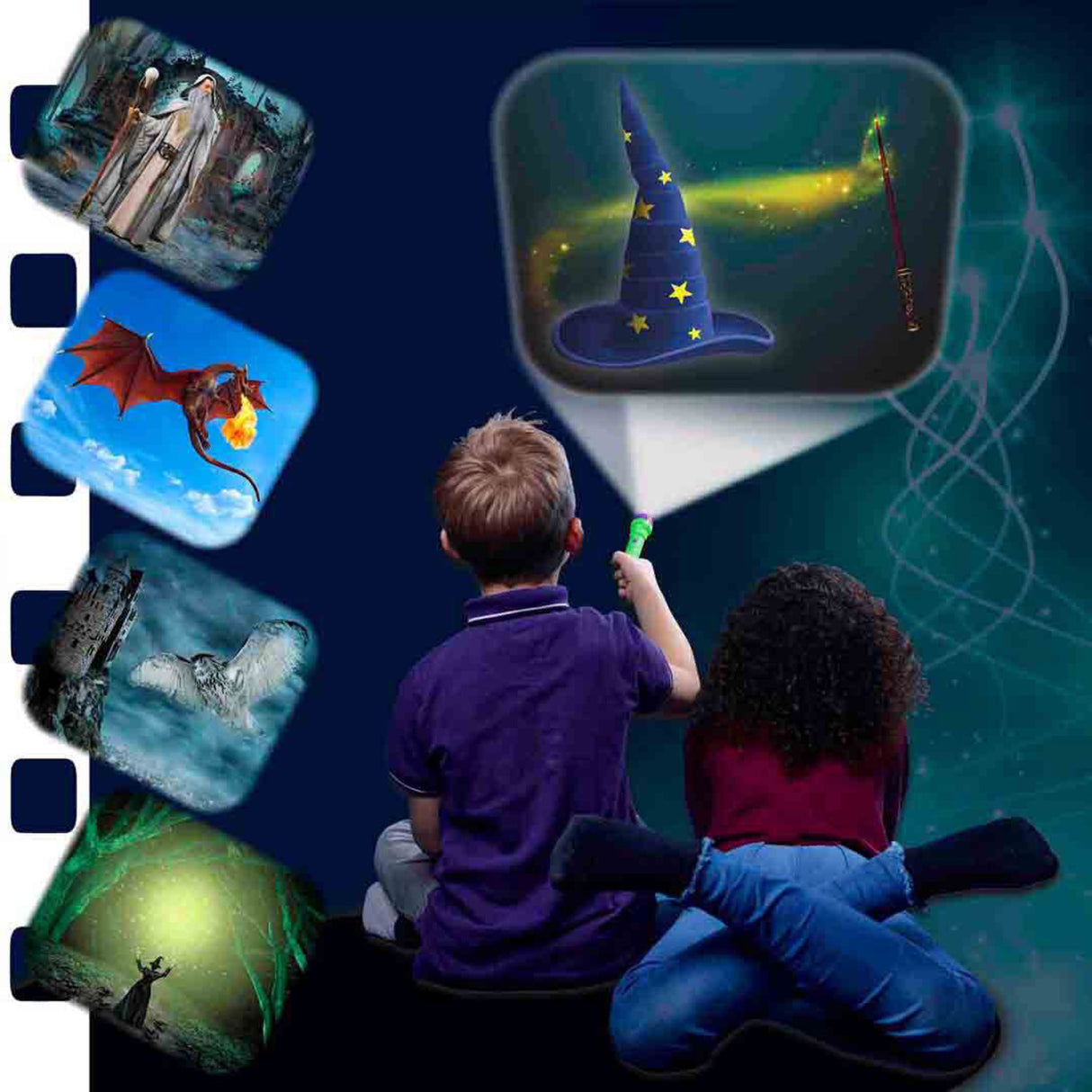Zauberer und Drachen Taschenlampe mit 3 Projektorscheiben