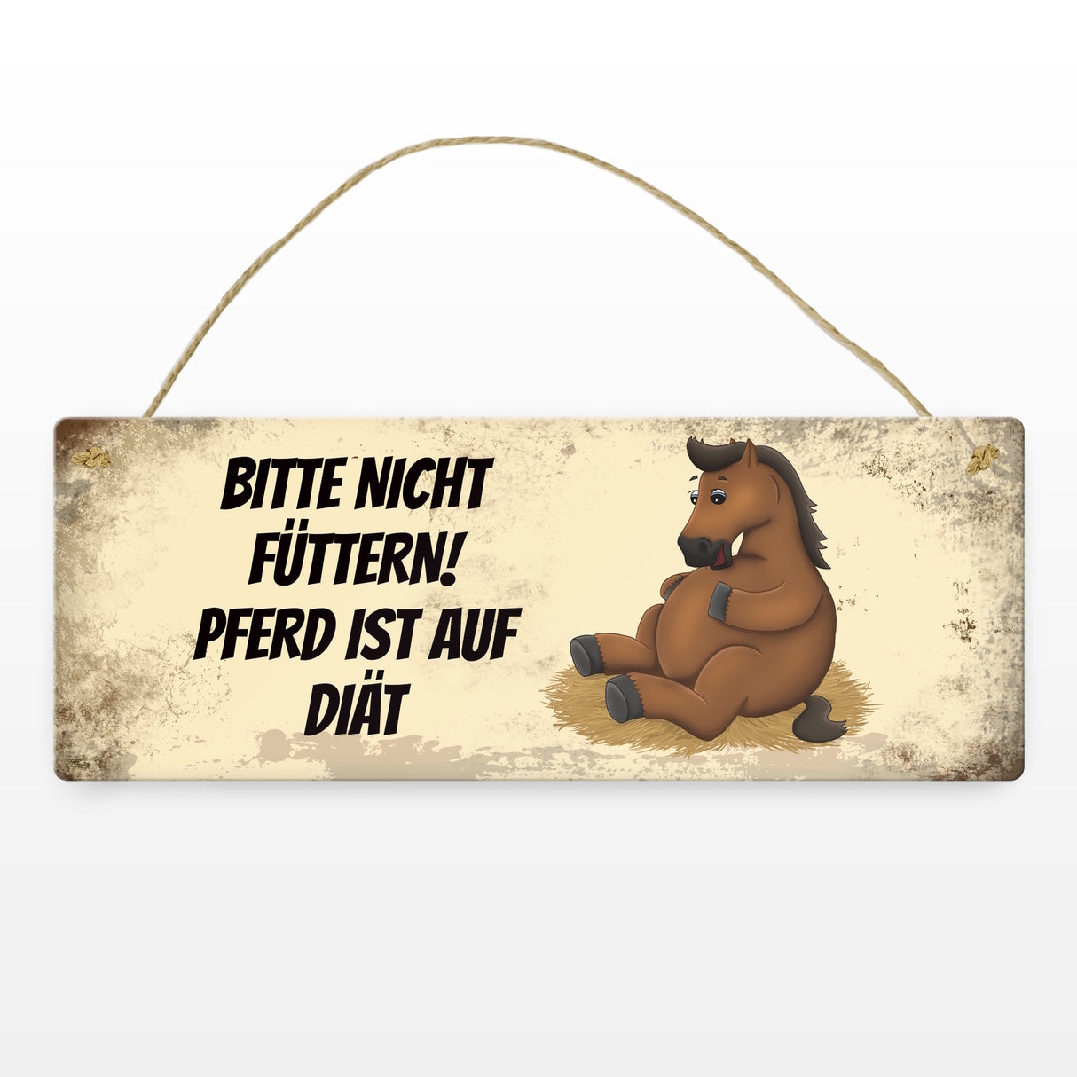 Metallschild mit braunem Pferd Motiv und Spruch: Bitte nicht füttern - Diät