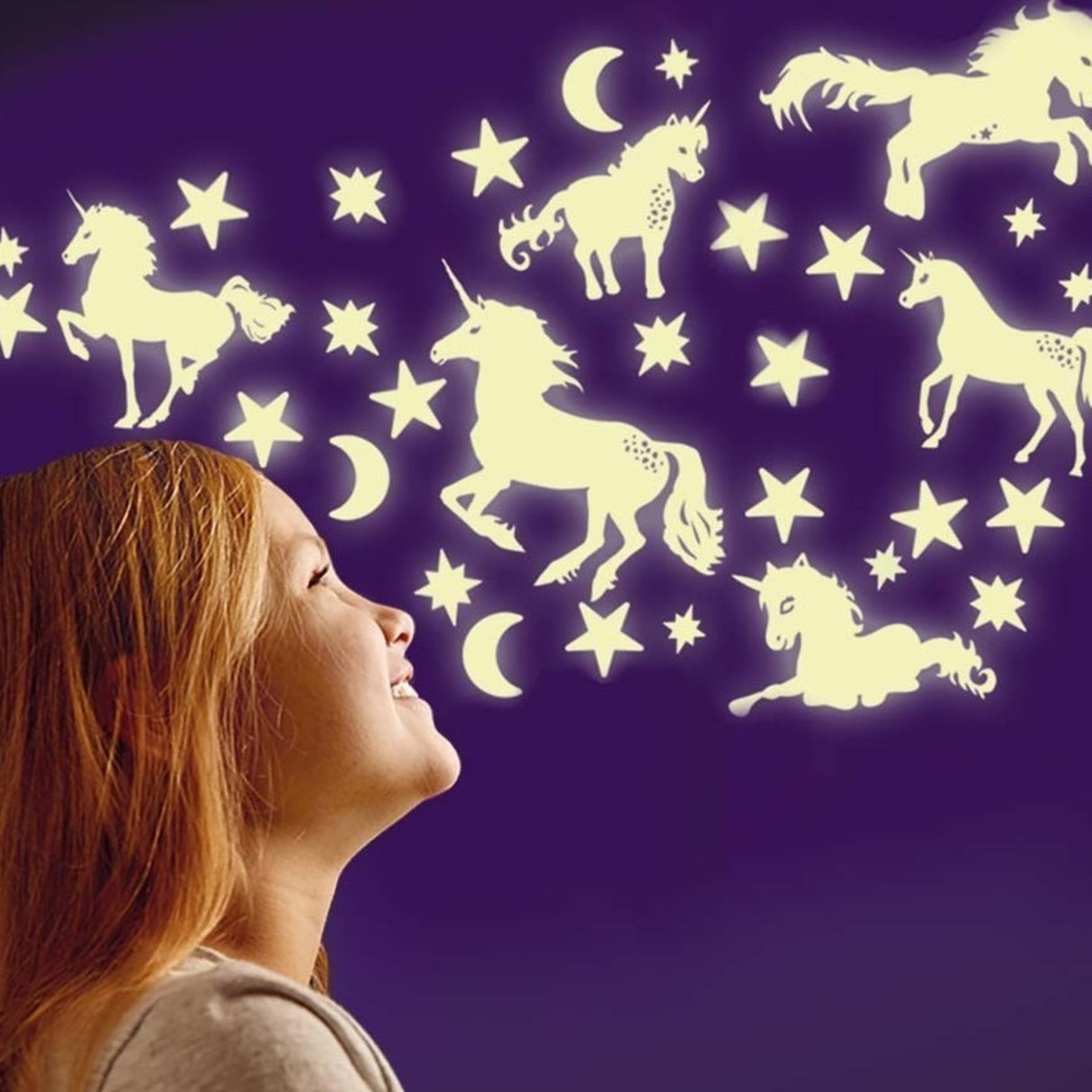 Einhorn, Mond & Sterne Leuchtsticker im 49er Set