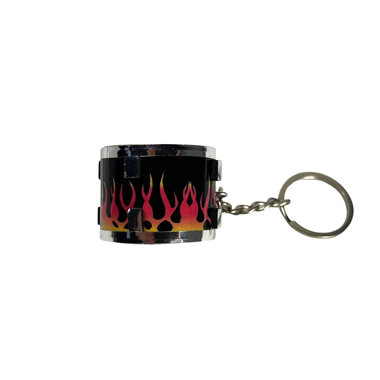 Snare Drum Schlüsselanhänger mit Flammen Motiv