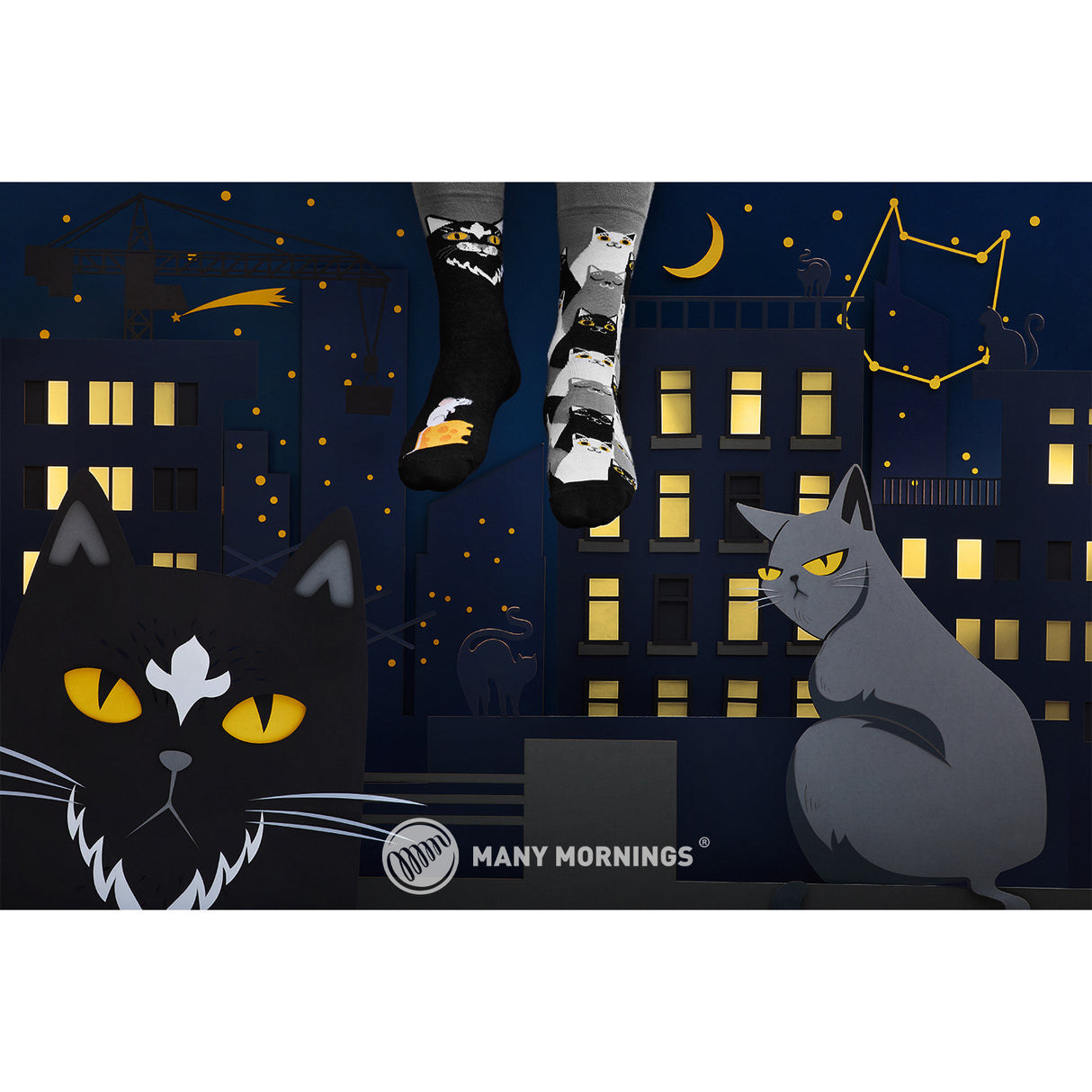 Black Cat Many Mornings Socken mit Katzen in 43-46 im Paar