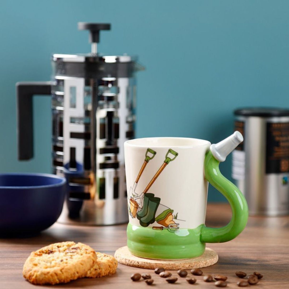 Gartenwerkzeuge Kaffeebecher mit Gartenschlauch Henkel