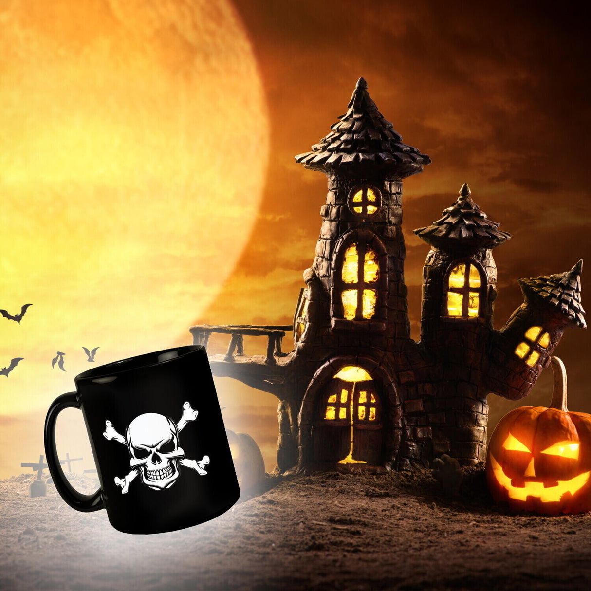 Totenkopf mit gekreuzten Knochen Kaffeebecher in schwarz