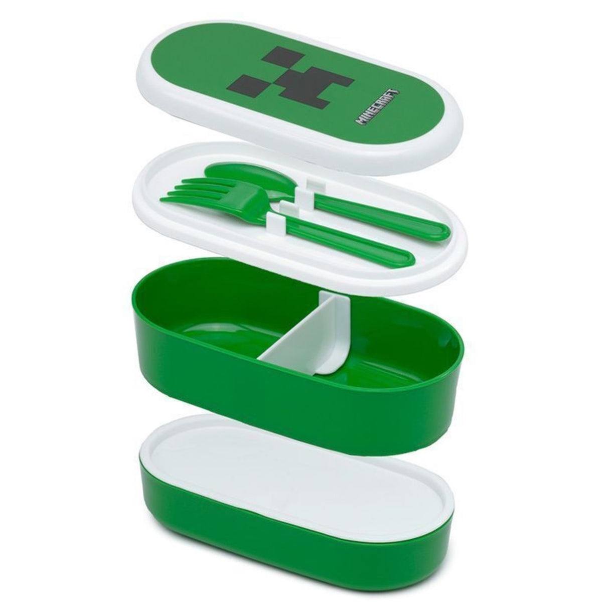 Minecraft Creeper Bentobox mit Löffel und Gabel