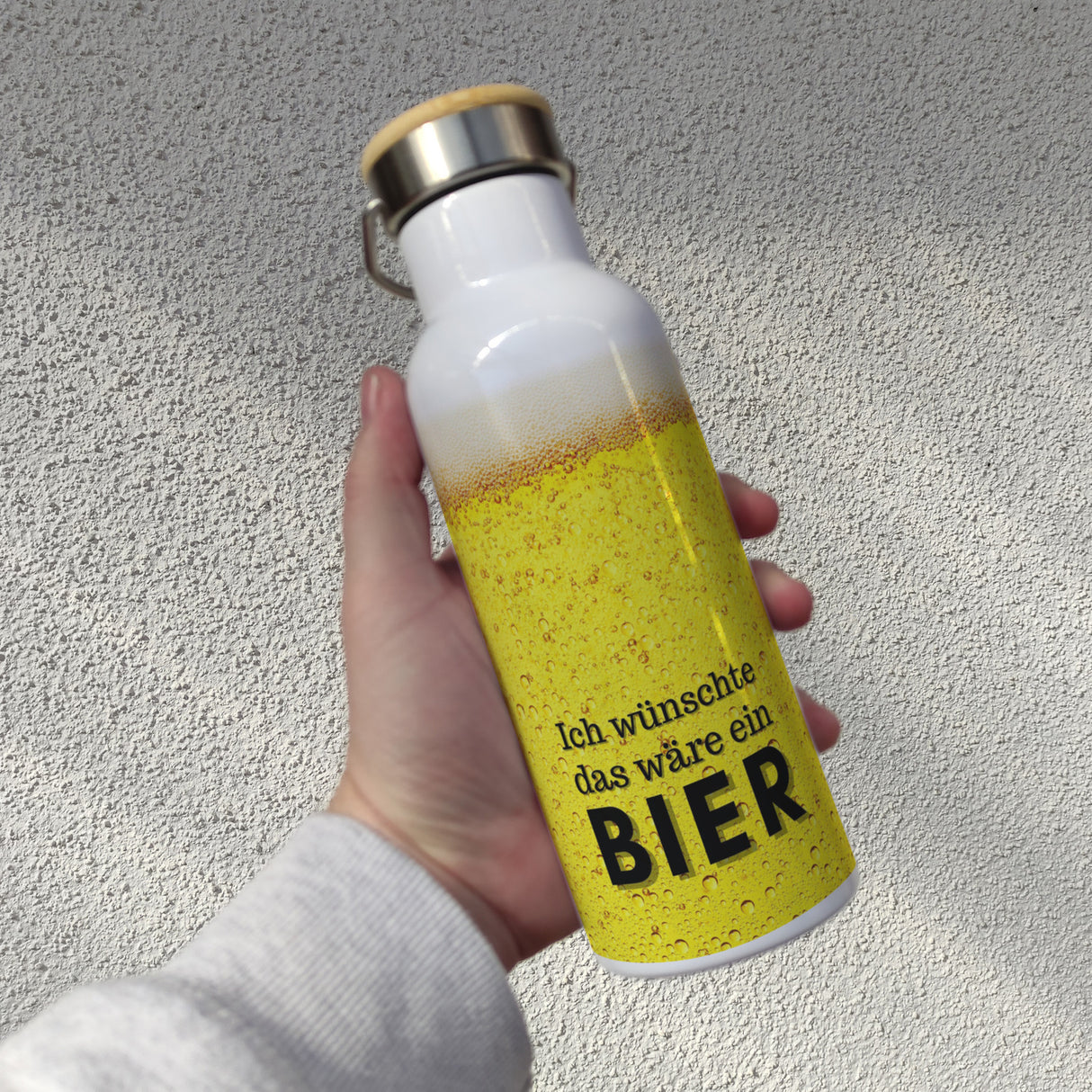 Ich wünschte das wäre ein Bier Thermoflasche mit Bambusdeckel