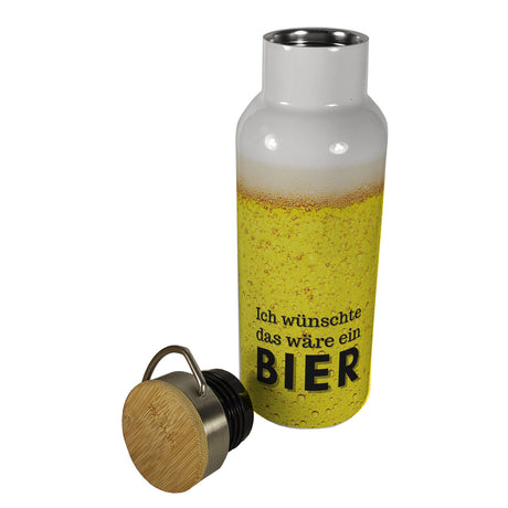 Ich wünschte das wäre ein Bier Thermoflasche mit Bambusdeckel