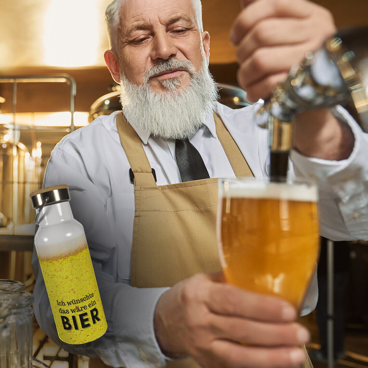 Ich wünschte das wäre ein Bier Thermoflasche mit Bambusdeckel