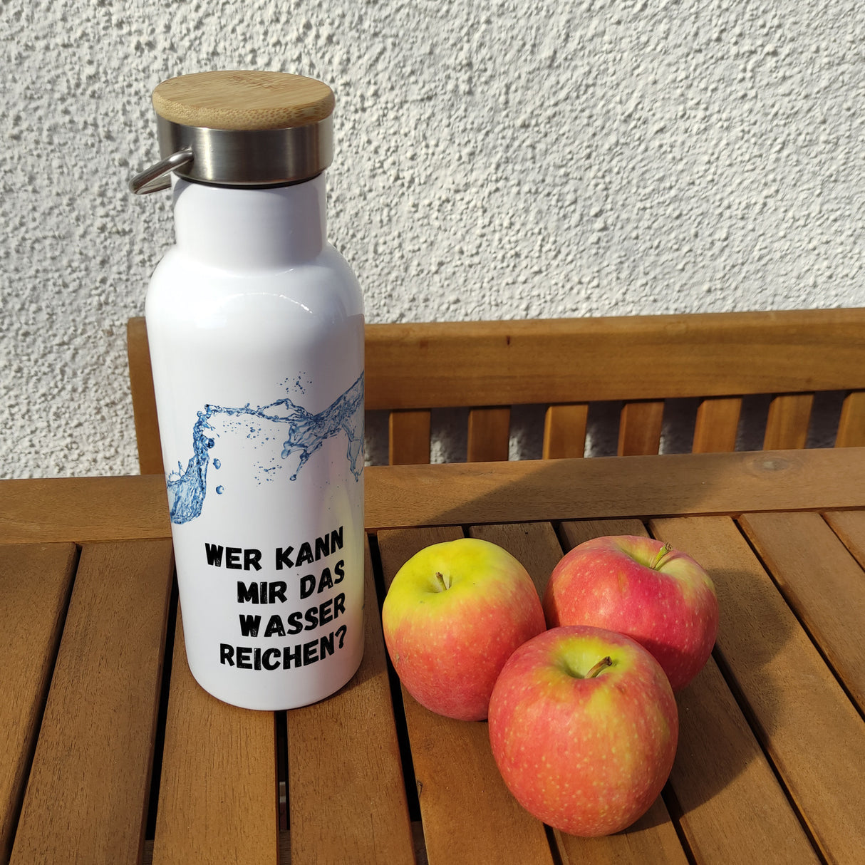 Wer kann mir das Wasser reichen? Thermoflasche mit Bambusdeckel