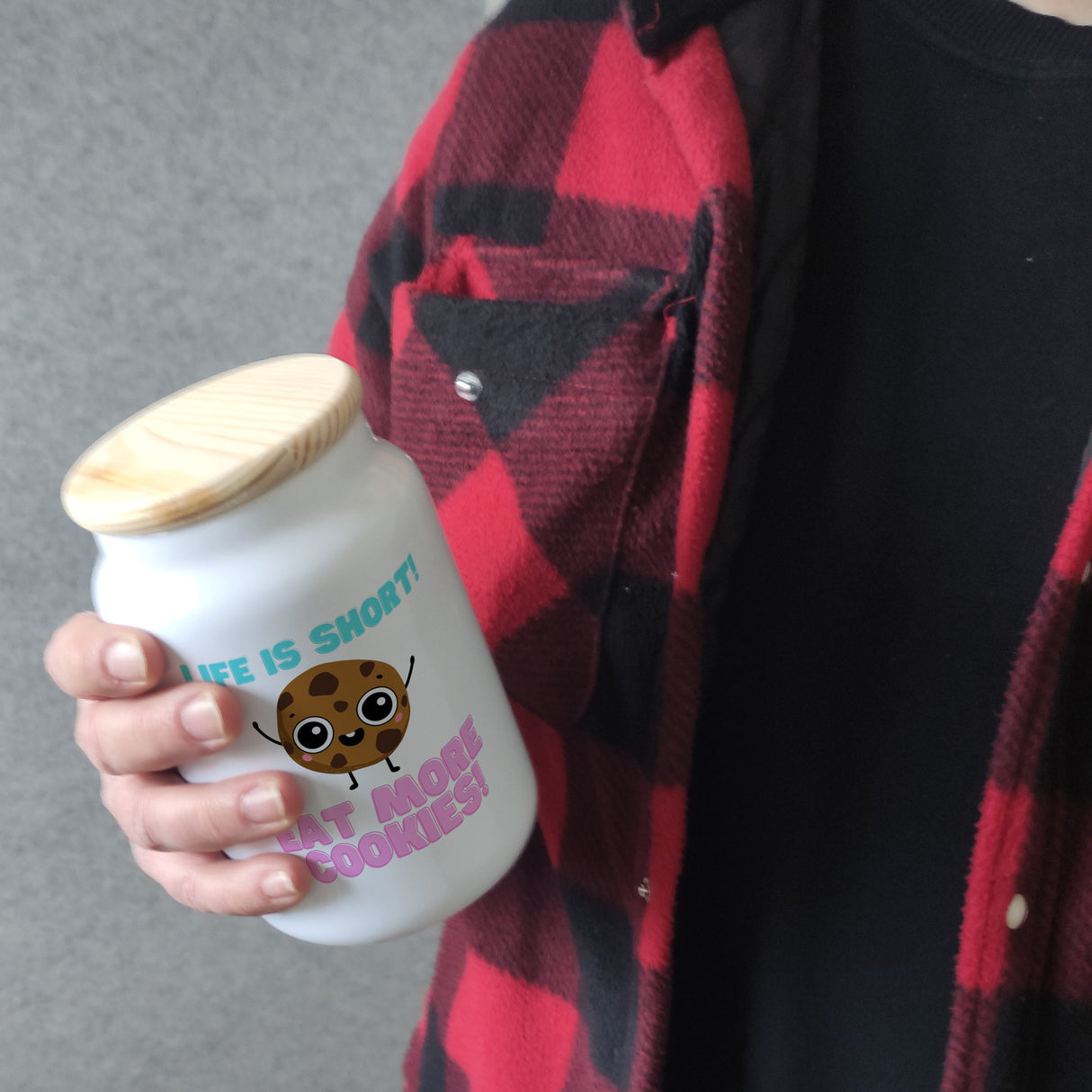 Life is short! Eat more Cookies! Keksdose aus Keramik mit Holzdeckel