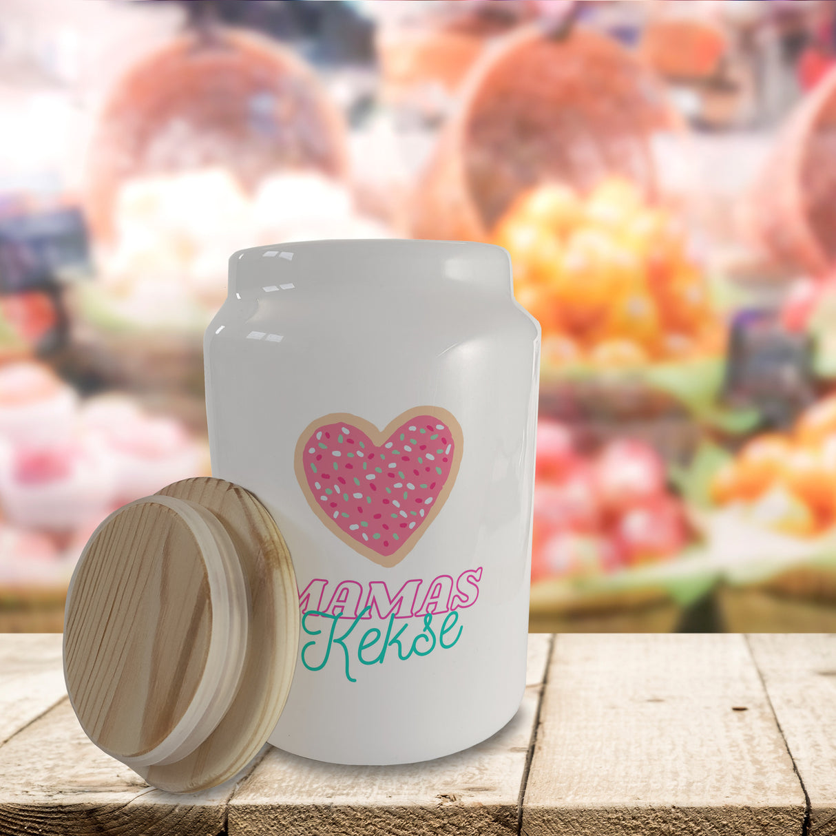 Mamas Kekse Keksdose aus Keramik mit Holzdeckel