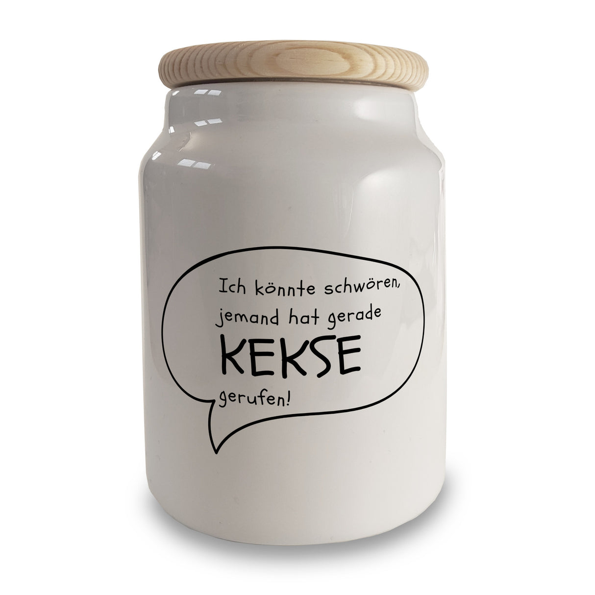 Jemand hat gerade Kekse gerufen! Keksdose aus Keramik mit Holzdeckel