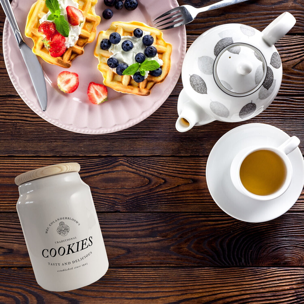 Traditional Cookies Keksdose aus Keramik mit Holzdeckel