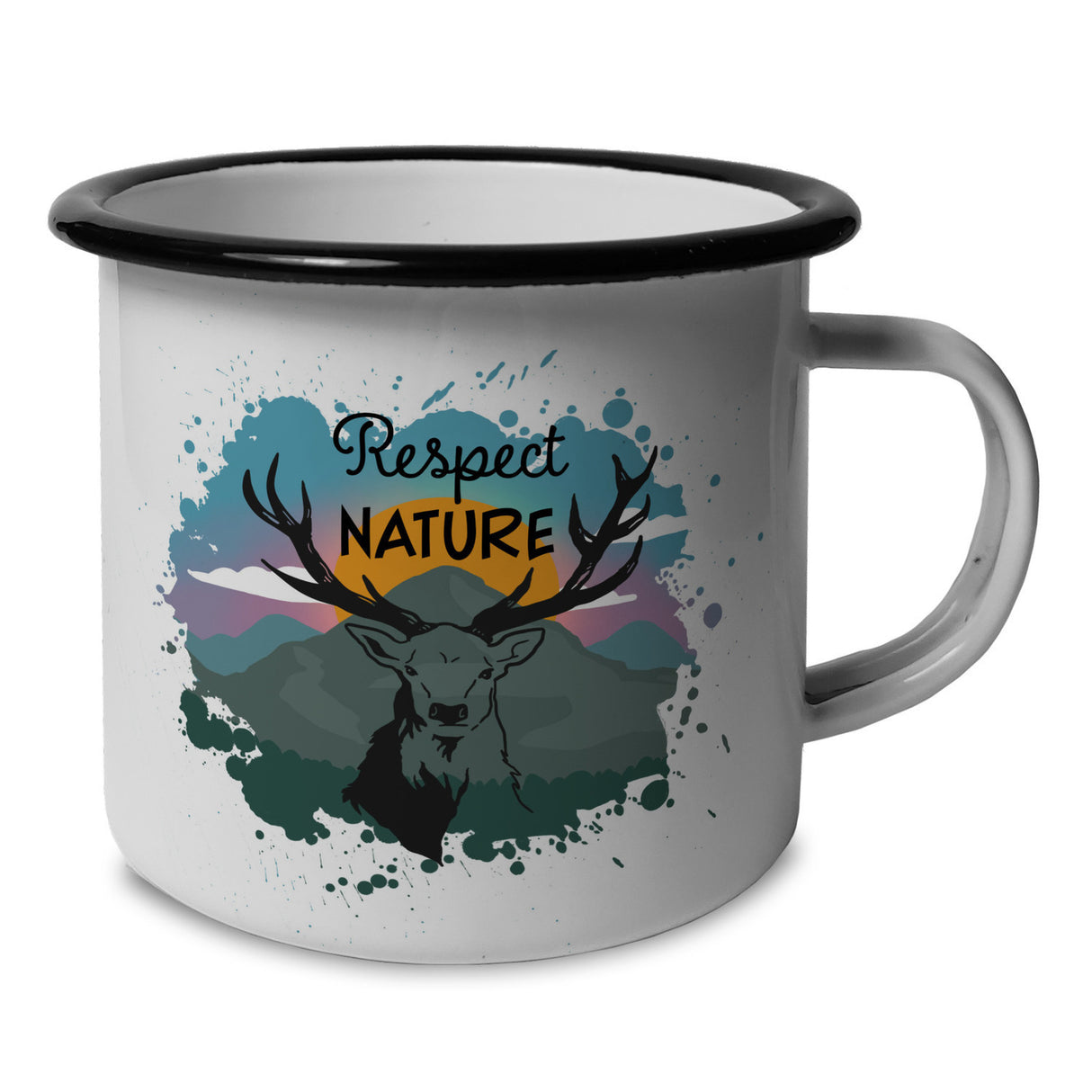 Respect Nature Emailletasse mit Hirschkopf Abbildung