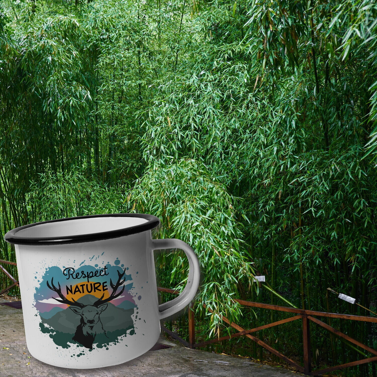 Respect Nature Emailletasse mit Hirschkopf Abbildung