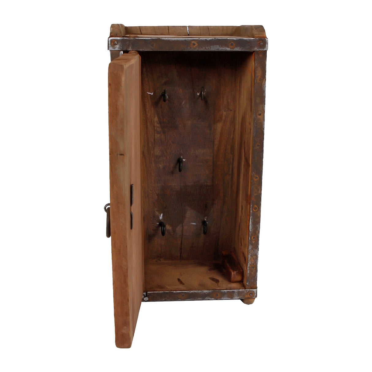 Vintage Schlüsselkasten mit 5 Haken aus Holz