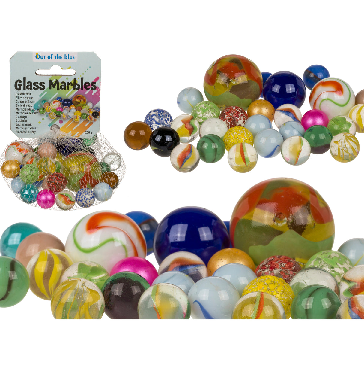 Bunte Murmeln aus Glas in verschiedenen Größen