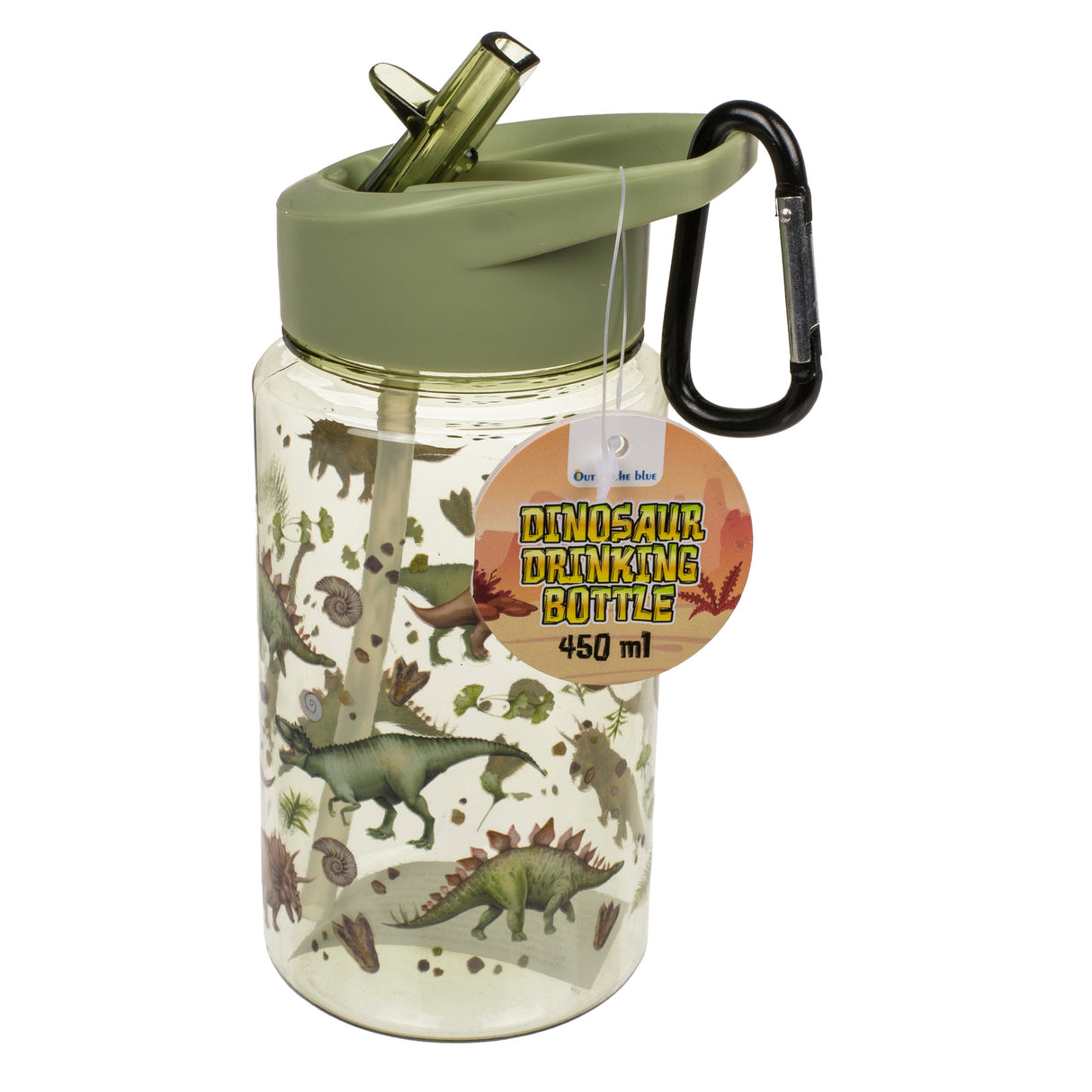 Dinosaurier Trinkflasche mit Trinkhalm und Karabinerhaken