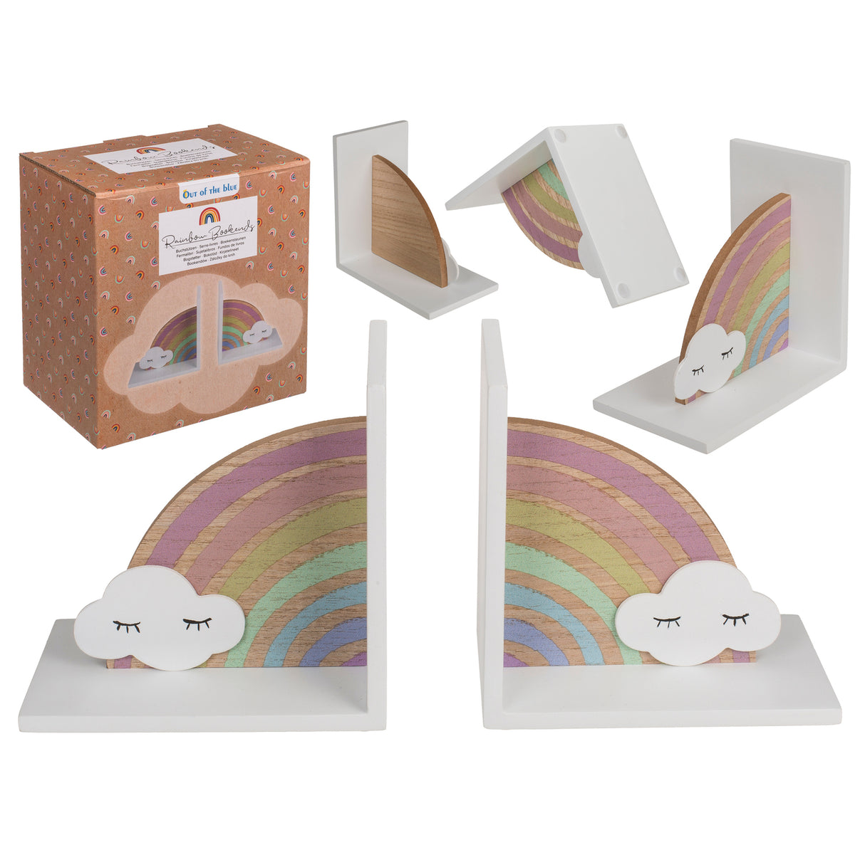 Regenbogen mit Wolke Buchstützen aus Holz im 2er Set