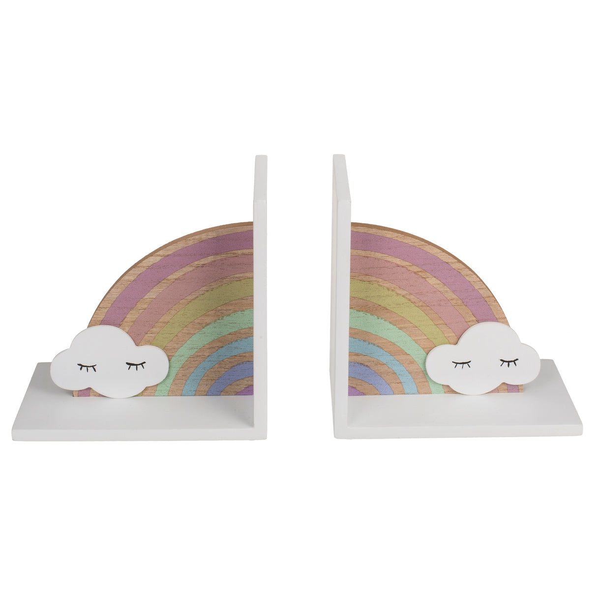 Regenbogen mit Wolke Buchstützen aus Holz im 2er Set