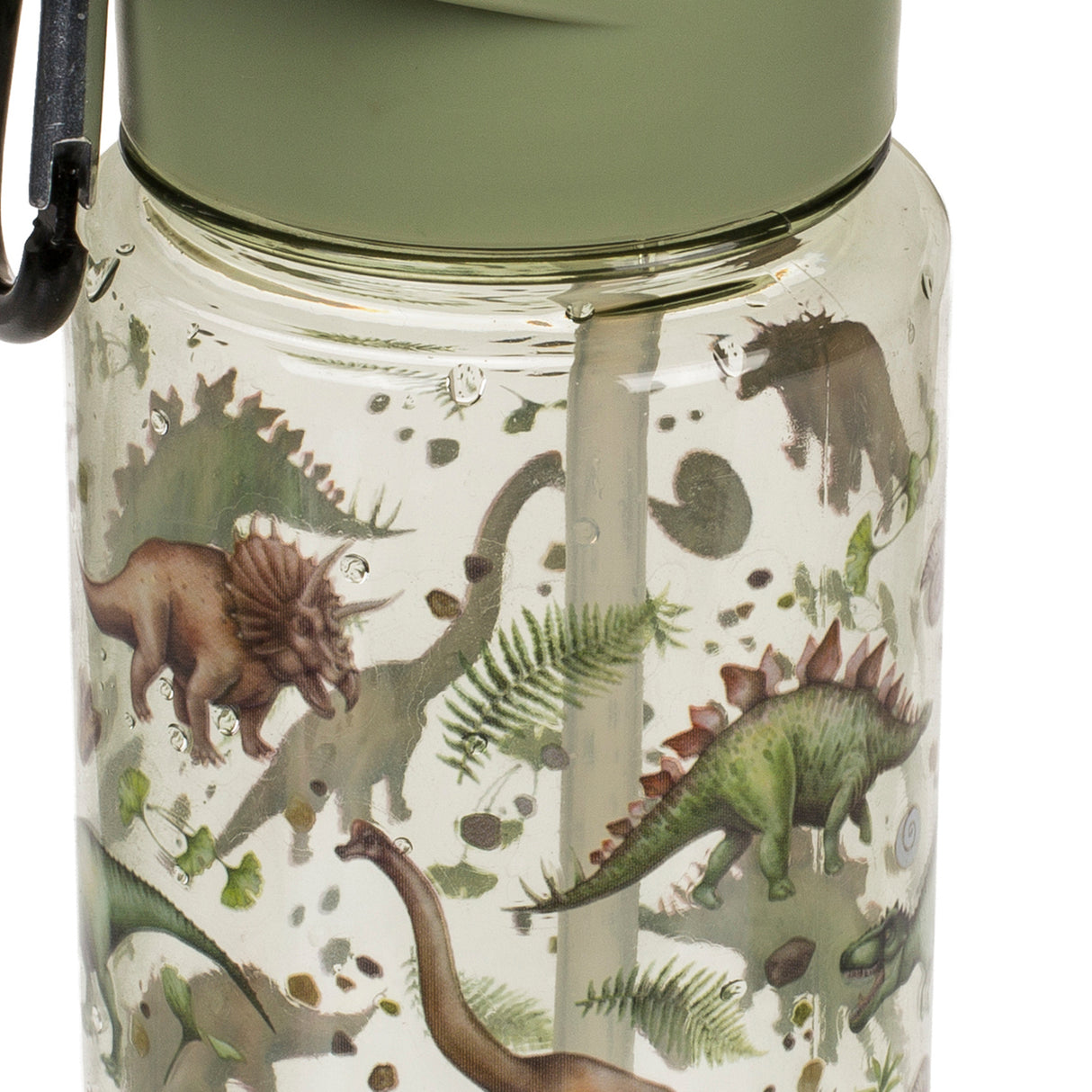 Dinosaurier Trinkflasche mit Trinkhalm und Karabinerhaken