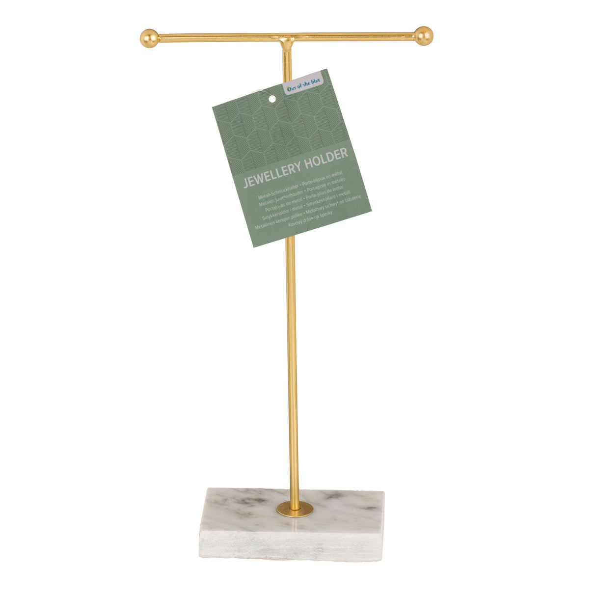 T-Form Schmuckhalter in gold mit Marmorsockel