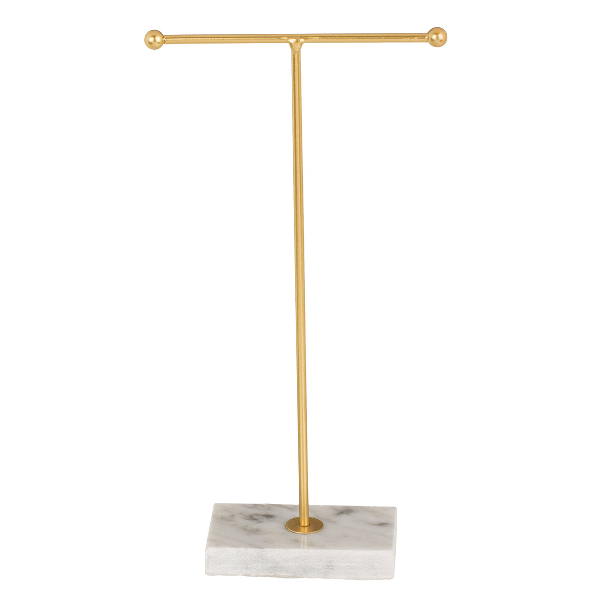 T-Form Schmuckhalter in gold mit Marmorsockel