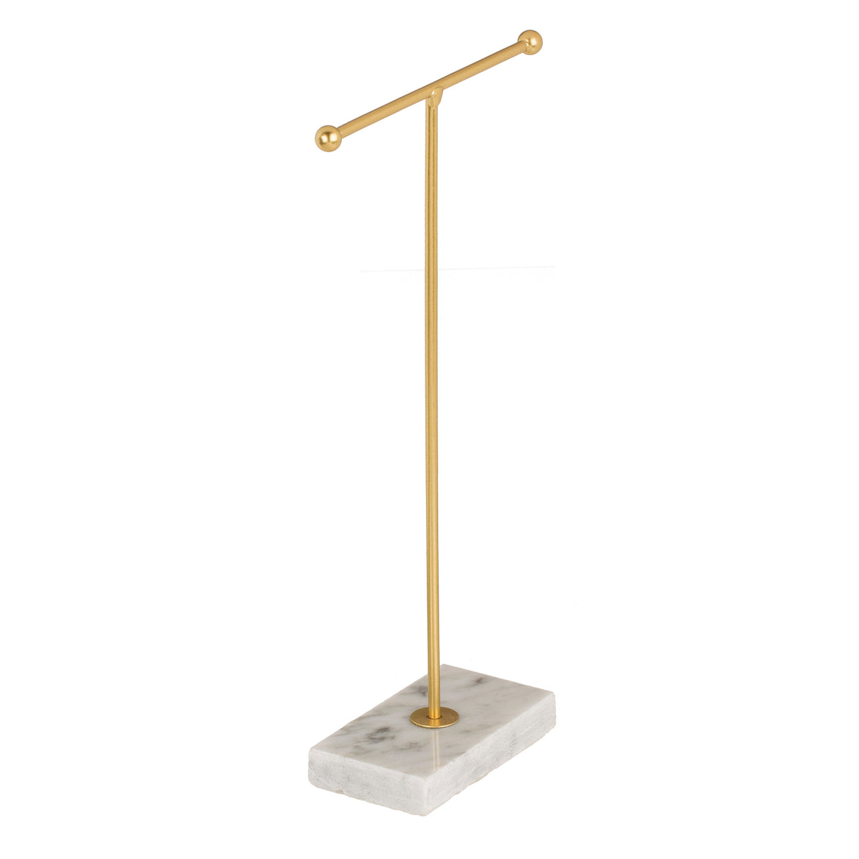 T-Form Schmuckhalter in gold mit Marmorsockel
