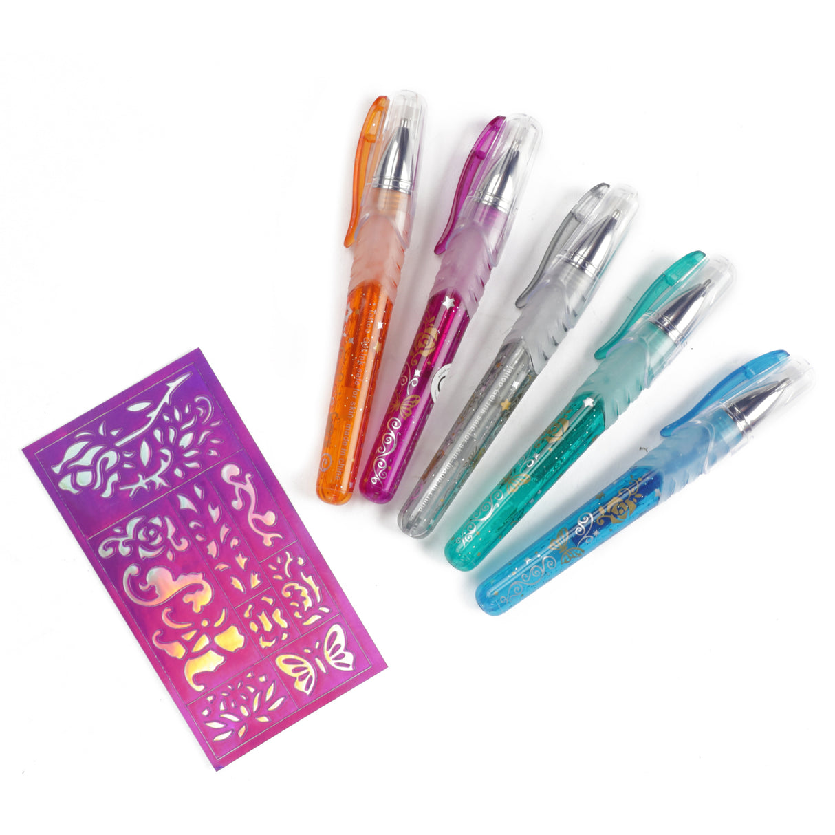 Prinzessin Glitzer Tattoo Gelstifte mit Schablone im 5er Set