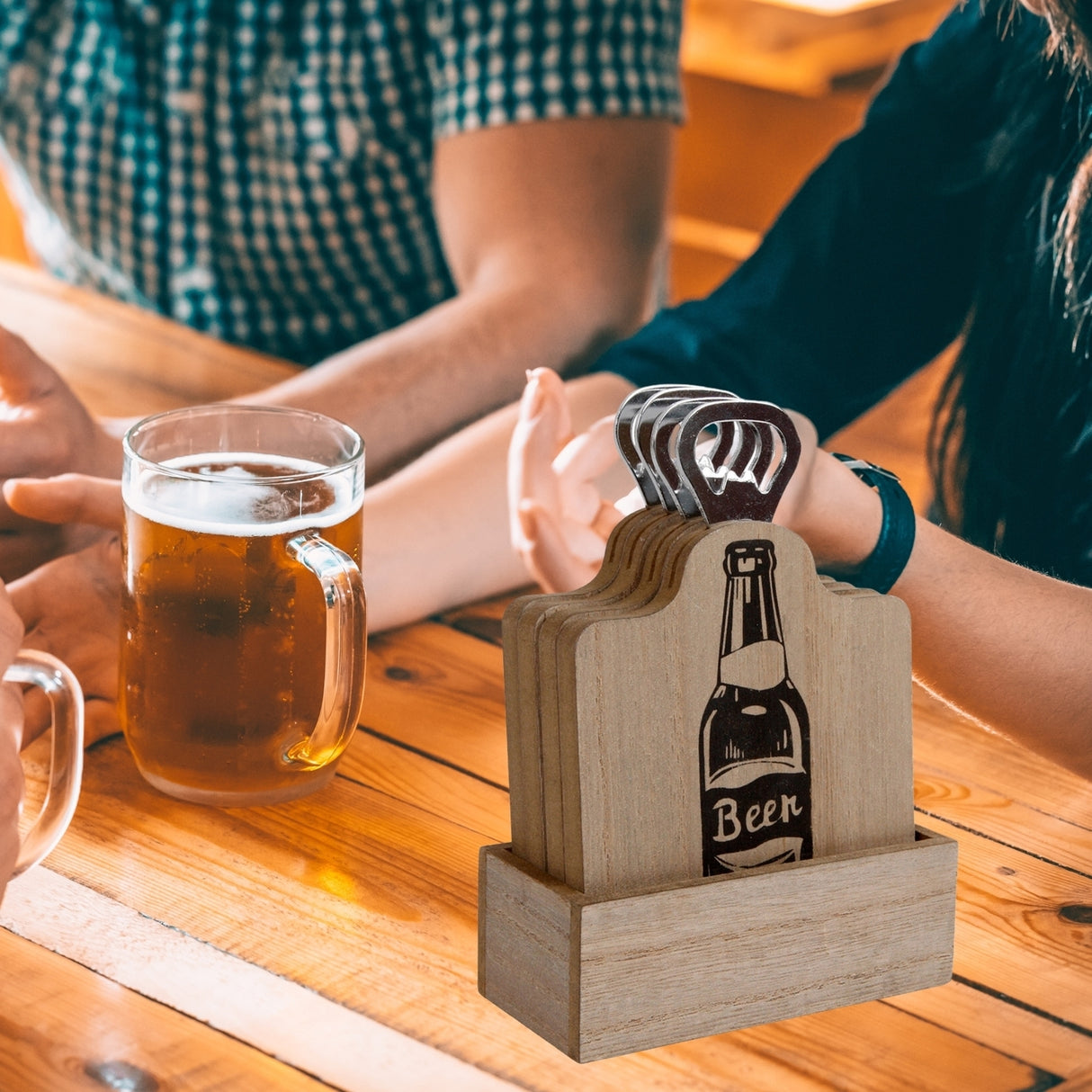 Cheers Bier Untersetzer mit Flaschenöffner im 4er Set