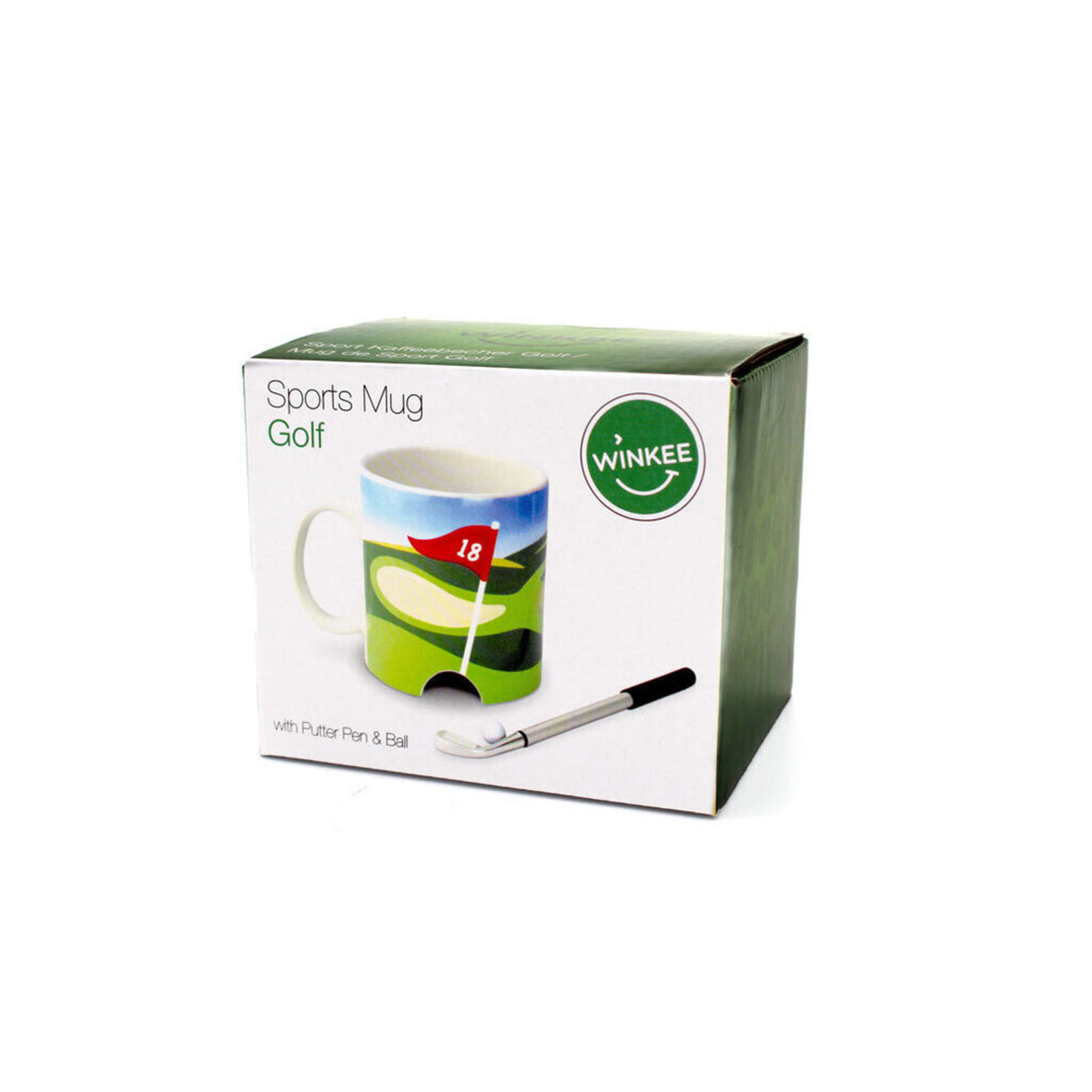 Golf Tasse mit Ball und Schläger als Stift