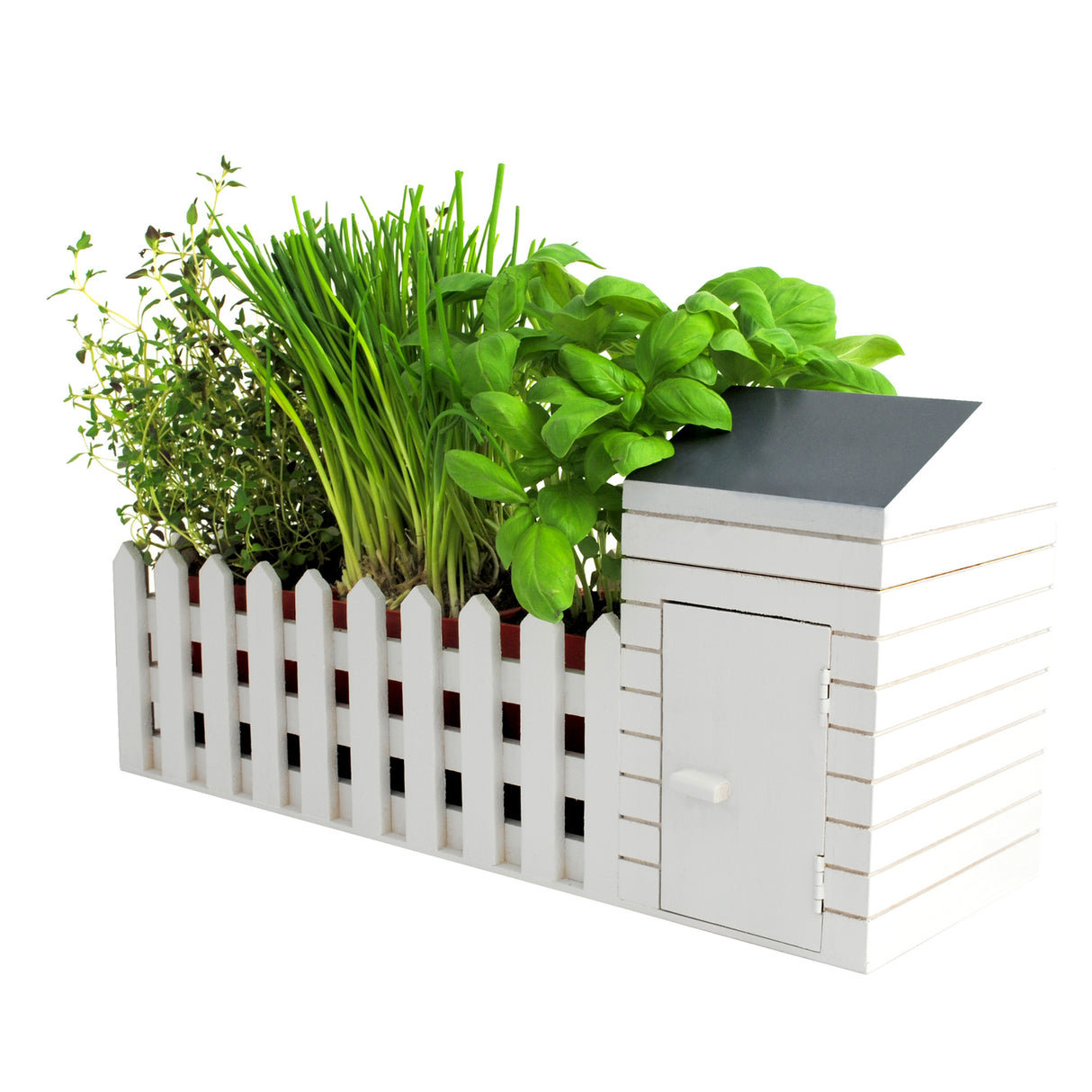 Mini Kräutergarten mit Samen, Erde, Schere und Töpfen