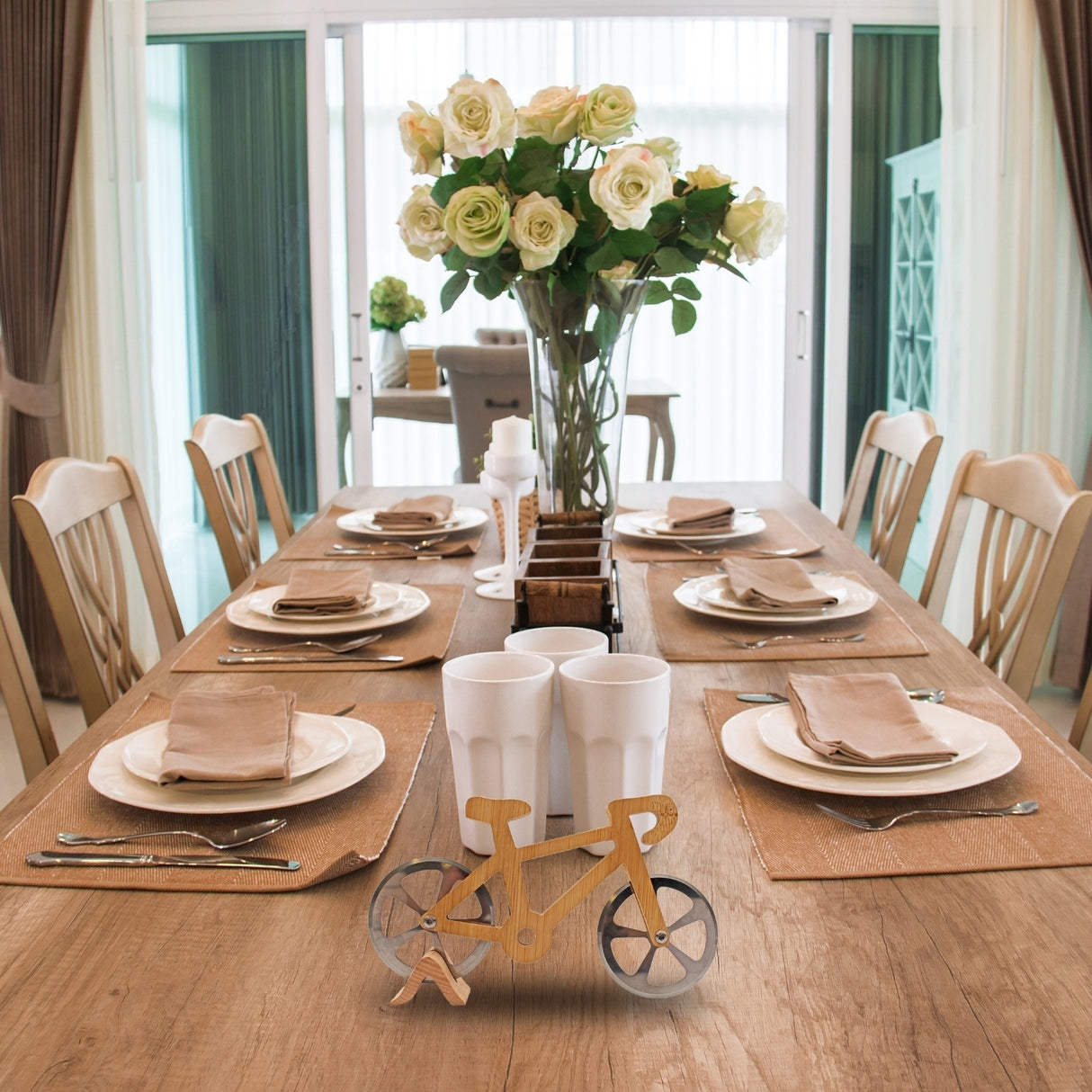 Fahrrad Pizzaschneider mit Holz-Ständer