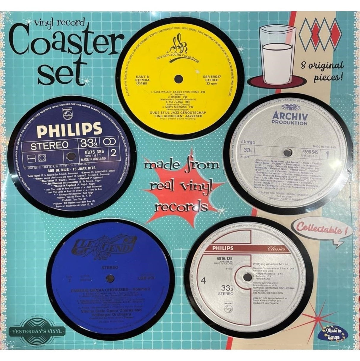 Vinyl Untersetzer im 8er Set aus echten Schallplatten im zufälligen Design